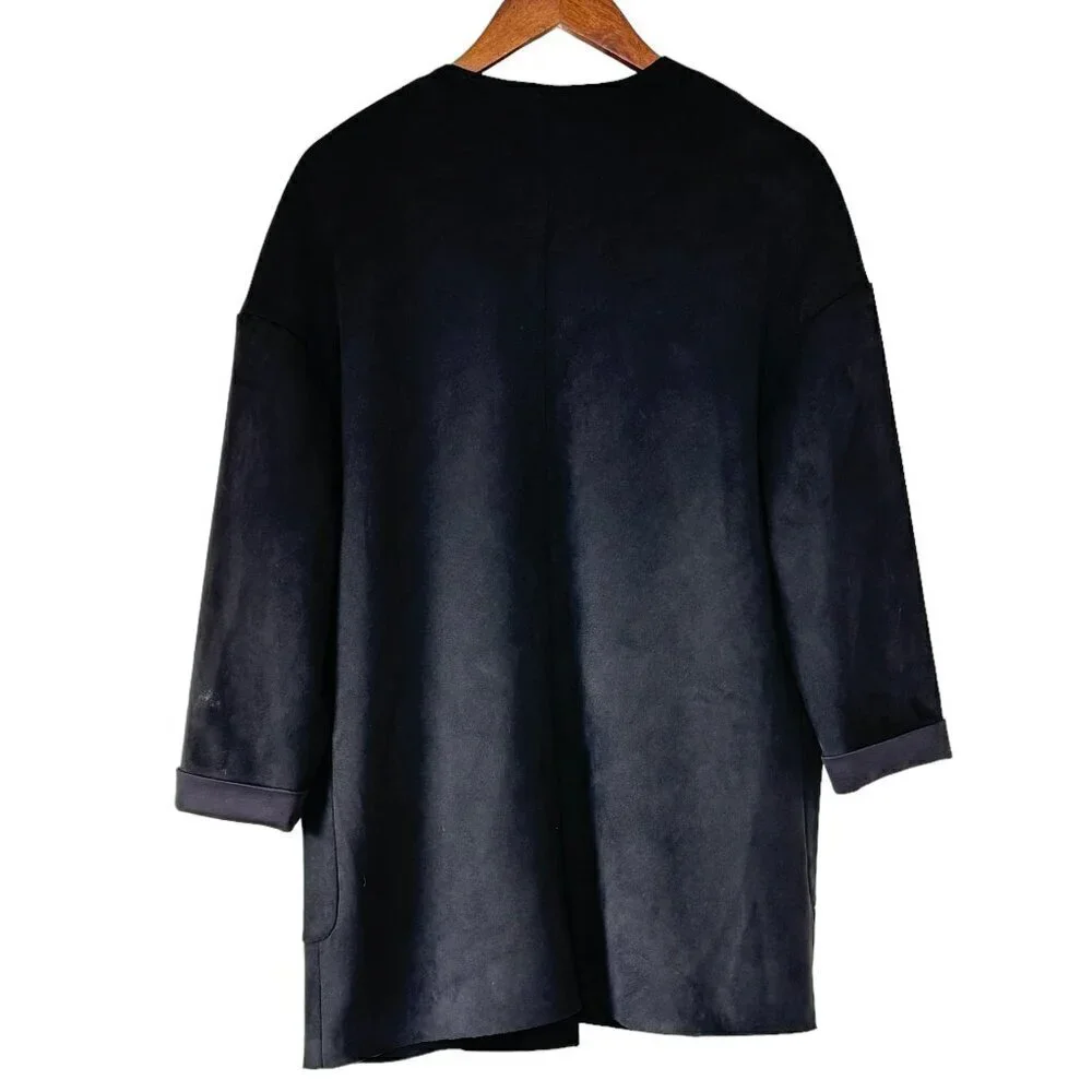 Women's Carmen Marc Valvo Stretch Faux Suede Jacket Lagenlook Black 2 Pockets  M